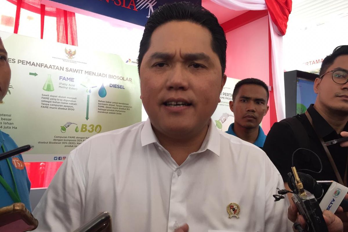 Menteri BUMN Erick Thohir saat peresmian implementasi B30, di SPBU MT Haryono, Jakarta, Senin (23/12/2019).