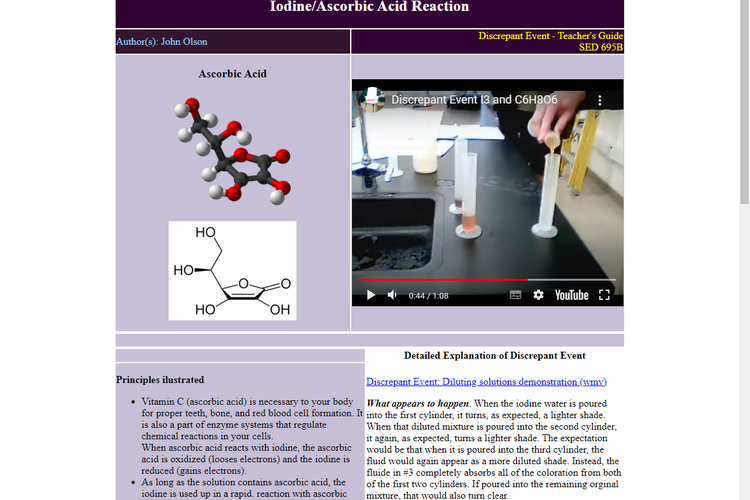 Tangkapan layar laman edukasi yang menampilkan reaksi kimia yang terjadi antara vitamin C dalam pare dan obat merah
