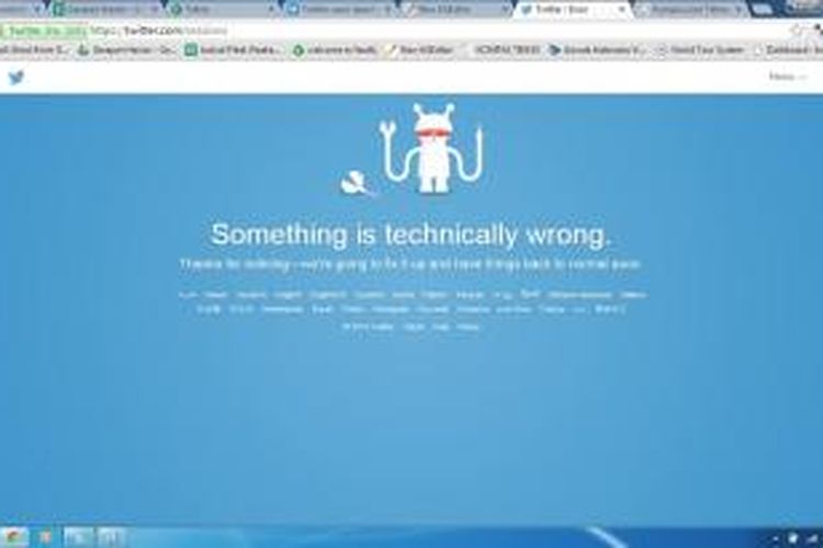 Halaman web utama Twitter yang tidak bisa diakses pada Senin (29/12/2014) pagi.