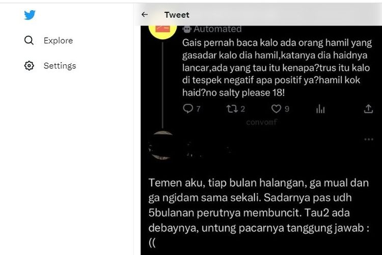 Unggahan yang menyebutkan wanita hamil masih mengalami haid.