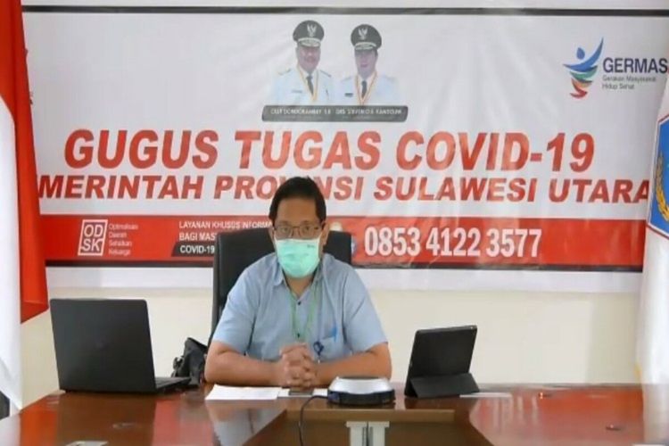 Juru bicara Satgas Covid-19 Sulut Steven Dandel saat memberikan keterangan pers, Rabu (29/4/2020) malam