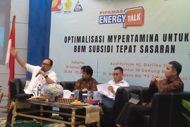 Diskusi Optimalisasi MyPertamina untuk BBM Subsidi Tepat Sasaran, di Universitas Persada Indonesia YAI Jakarta, Kamis (12/1/2023). 
