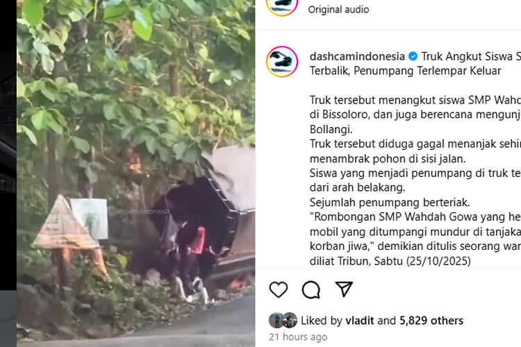 Truk terbalik angkut anak sekolah berkemah