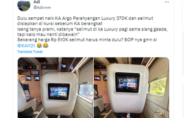 Tangkapan layar twit soal harga tiket kereta api lebih mahal tetapi pelayanan berkurang