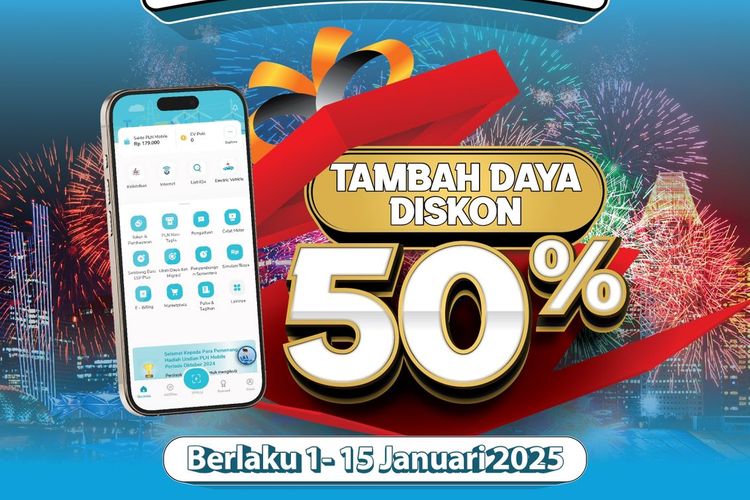 PLN menghadirkan promo diskon tambah daya listrik program Gebyar Awal Tahun 2025. Dengan melakukan transaksi di aplikasi PLN Mobile, pelanggan bisa mendapatkan potongan 50 persen untuk penambahan daya listrik.
