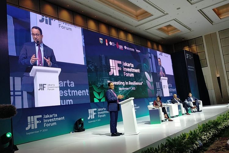 Gubernur DKI Jakarta Anies Baswedan ketika berbincang di acara Jakarta Investment Forum, yang digelar di Hotel Fairmount, Jakarta Pusat, Kamis (1/9/2022) siang.