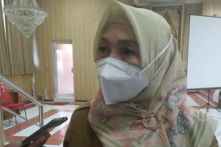 Kepala Dinas Kesehatan Kabupaten Cirebon Neneng Hasanah memberi keterangan kepada media di Cirebon, Jawa Barat. 
