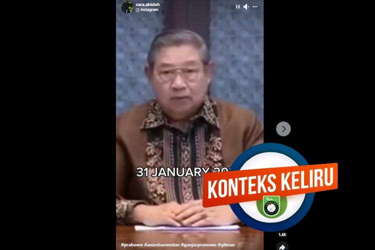 Tangkapan layar Facebook, video yang diklaim menampilkan SBY menyatakan dukungan kepada pasangan Anies Baswedan dan Muhaimin Iskandar