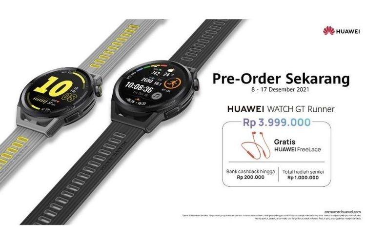 Huawei Watch GT Runner dapat dipesan secara pre-order dengan harga Rp 3.999.000. 