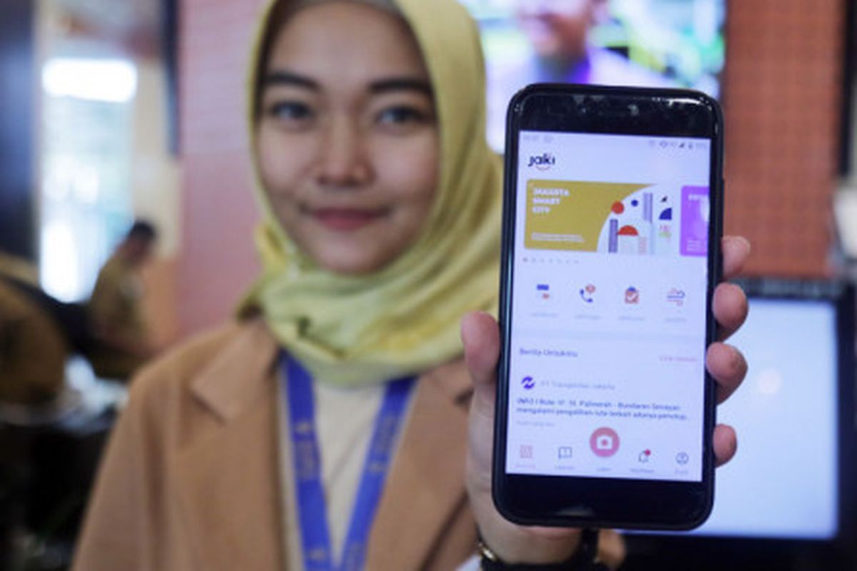 Tampilan aplikasi Jakarta Kini (JAKI) yang dikembangkan Pemerintah Provinsi DKI Jakarta melalui Unit Pengelola Jakarta Smart City.