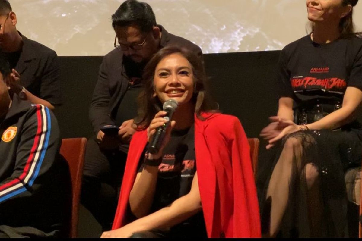 Masayu Anastasia dalam konferensi pers film Paku Tanah Jawa di Epicentrum XXI, Jakarta Selatan, Senin (3/6/2024).