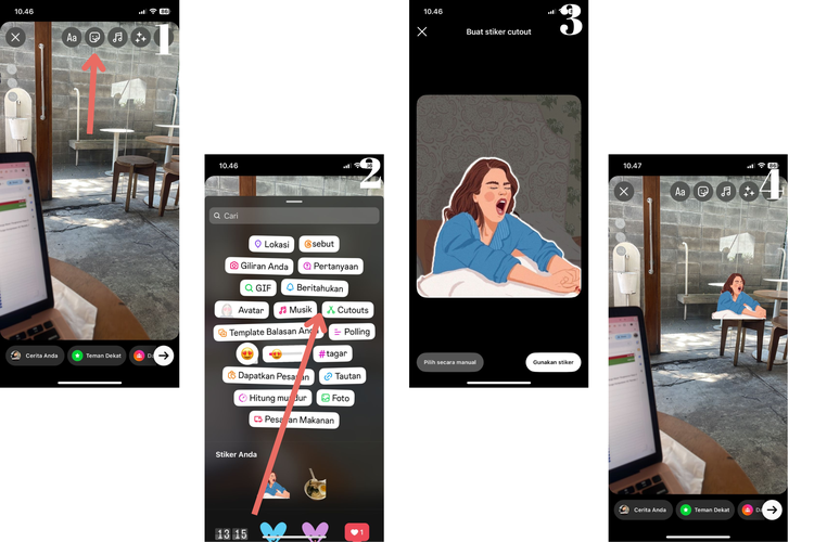 Ilustrasi cara buat stiker IG Stories langsung di fitur Cutouts