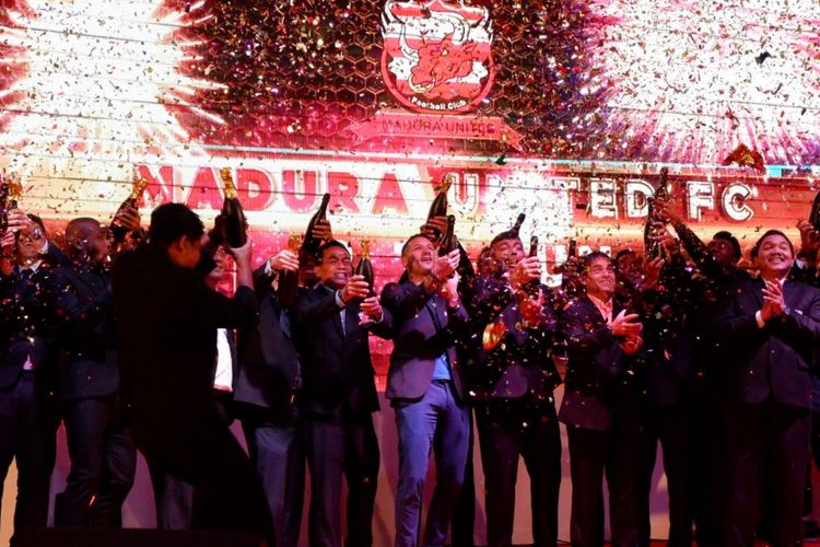 Madura United melakukan launching tim di Hotel Shangrila, Surabaya, Rabu (10/1/2018). Momen itu juga dijadikan ajang memperkenalkan pemain baru seperti Raphael Maitimo.