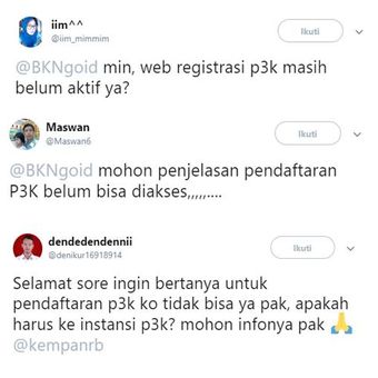 Tangkapan layar twit warganet mengenai rekrutmen P3K