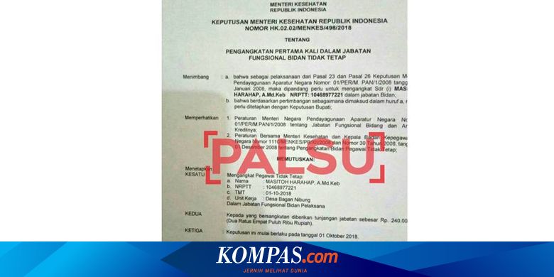 Hoaks Surat Keputusan Menkes Soal Pengangkatan Pegawai Tidak Tetap 2018 Halaman All Kompas Com
