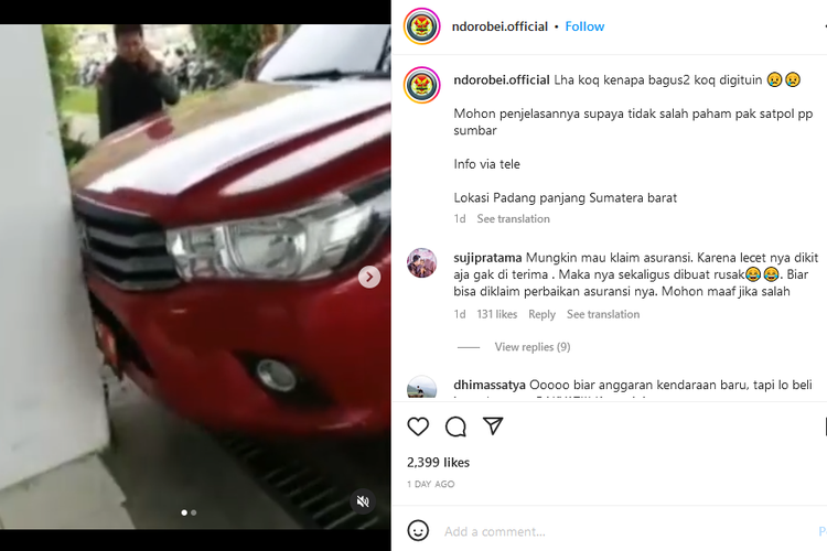 Beredar video berdurasi 22 detik, mobil dinas milik Kasatpol-PP Padang Panjang ditabrakkan ke tembok oleh sopir. Buntut dari hal ini, Kasatpol-PP dinonaktifkan sementara, Senin (20/2/2023).