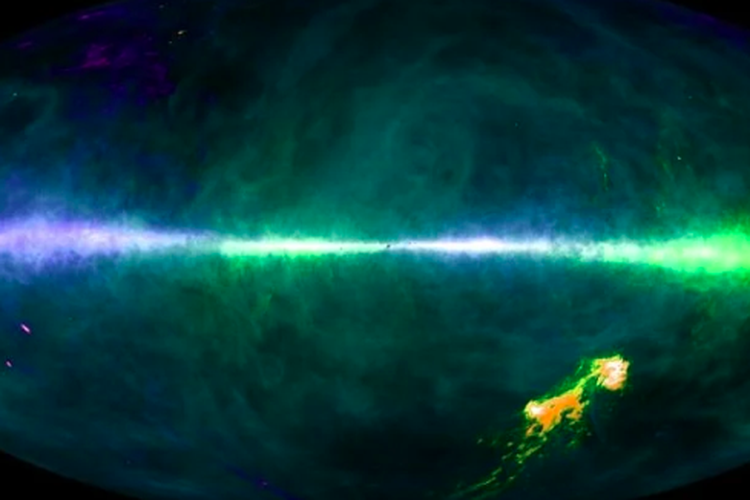 Tangkapan layar hidrogen galaksi yang diungkapkan oleh survei HI4PI