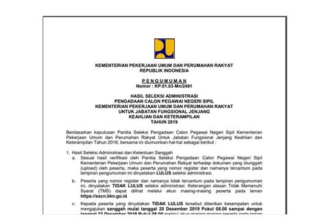 9.073 Pelamar Lolos Seleksi Administrasi CPNS 2019 di Kementerian PUPR, Ini Informasinya