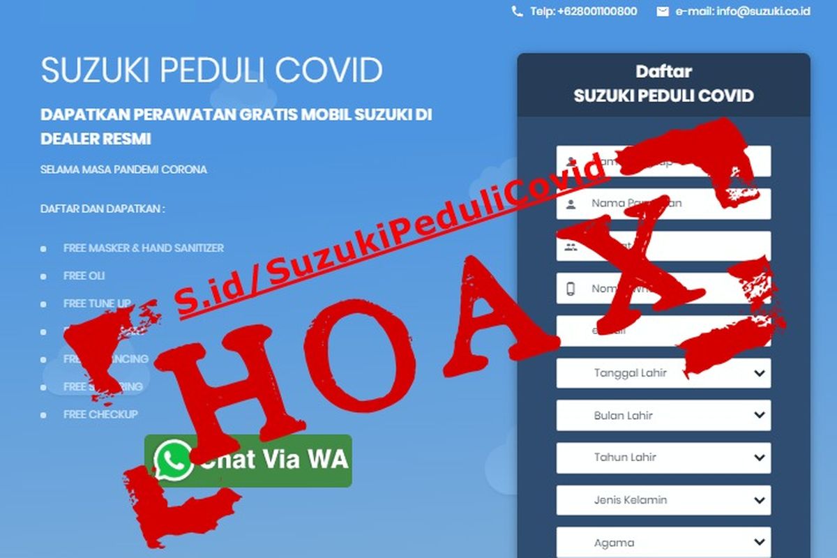 Hoaks Suzuki Peduli Covid tawarkan servis gratis