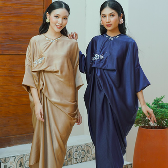 Syarefa Kaftan dari merek Missnomi, model baju Lebaran untuk non hijab