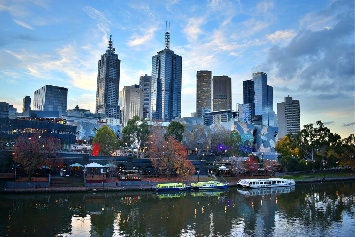 Ilustrasi pemandangan kota Melbourne, Australia.