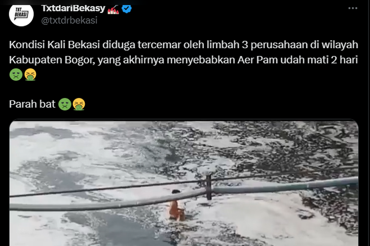 Tangkap layar video pencemaran Kali Bekasi.