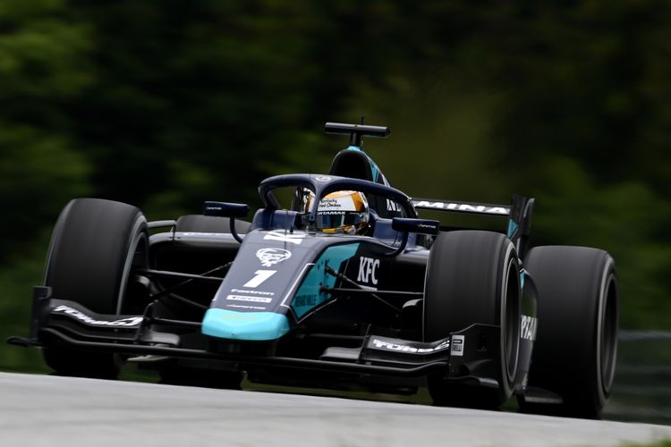 SPIELBERG, AUSTRIA - JULY 03:  Sean Gelael of Indonesia and DAMS (1) drives during practice for the Formula 2 Championship at Red Bull Ring on July 03, 2020 in Spielberg, Austria. (Photo by Clive Mason - Formula 1/Formula 1 via Getty Images)