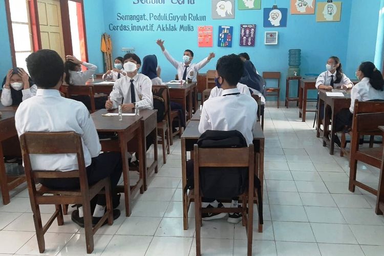 Siswa SMPN 1 Yogyakarta ketika mengikuti simulasi PTM terbatas beberapa waktu lalu.