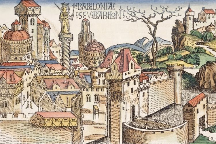 Ilustrasi kota pada masa Kekaisaran Babilonia Lama.