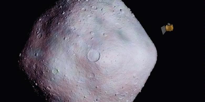 Ilustrasi asteroid Bennu dengan wahana antariksa OSIRIS-REx.