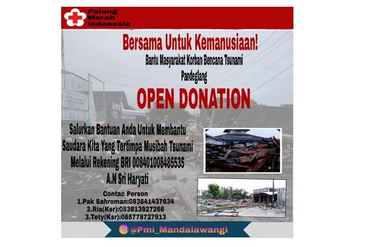 Donasi dari PMI Mandalawangi untuk korban terdampak tsunami Banten-Lampung