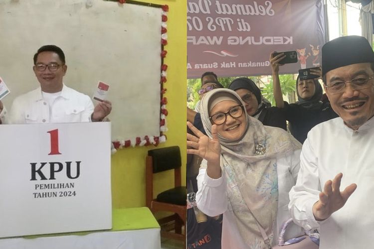 Gaya Paslon Cagub dan Cawagub Nomor Urut 1, Ridwan Kamil dan Suswono saat hendak melakukan pencoblosan, Rabu (27/11/2024).