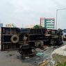 Sopir Mengantuk, Truk Tabrak Beton Pembatas dan Terguling di Tol Tanjung Priok 