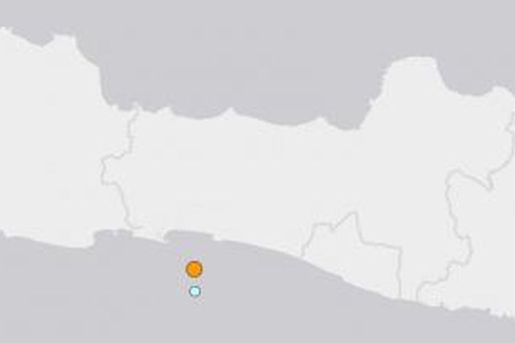 Pusat gempa dengan skala 4.7 yang getarannya dilaporkan terasa di Yogyakarta, Sabtu (25/1/2014) tengah malam di selatan pusat gempa 6,5 Skala Richter yang terjadi Sabtu siang.