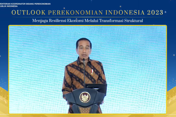 Presiden Joko Widodo menyampaikan sambutan di acara Outlook Perekonomian Indonesia 2023, di Jakarta, Rabu (21/12/2022). Jokowi sebut banyak aset negara menganggur.
