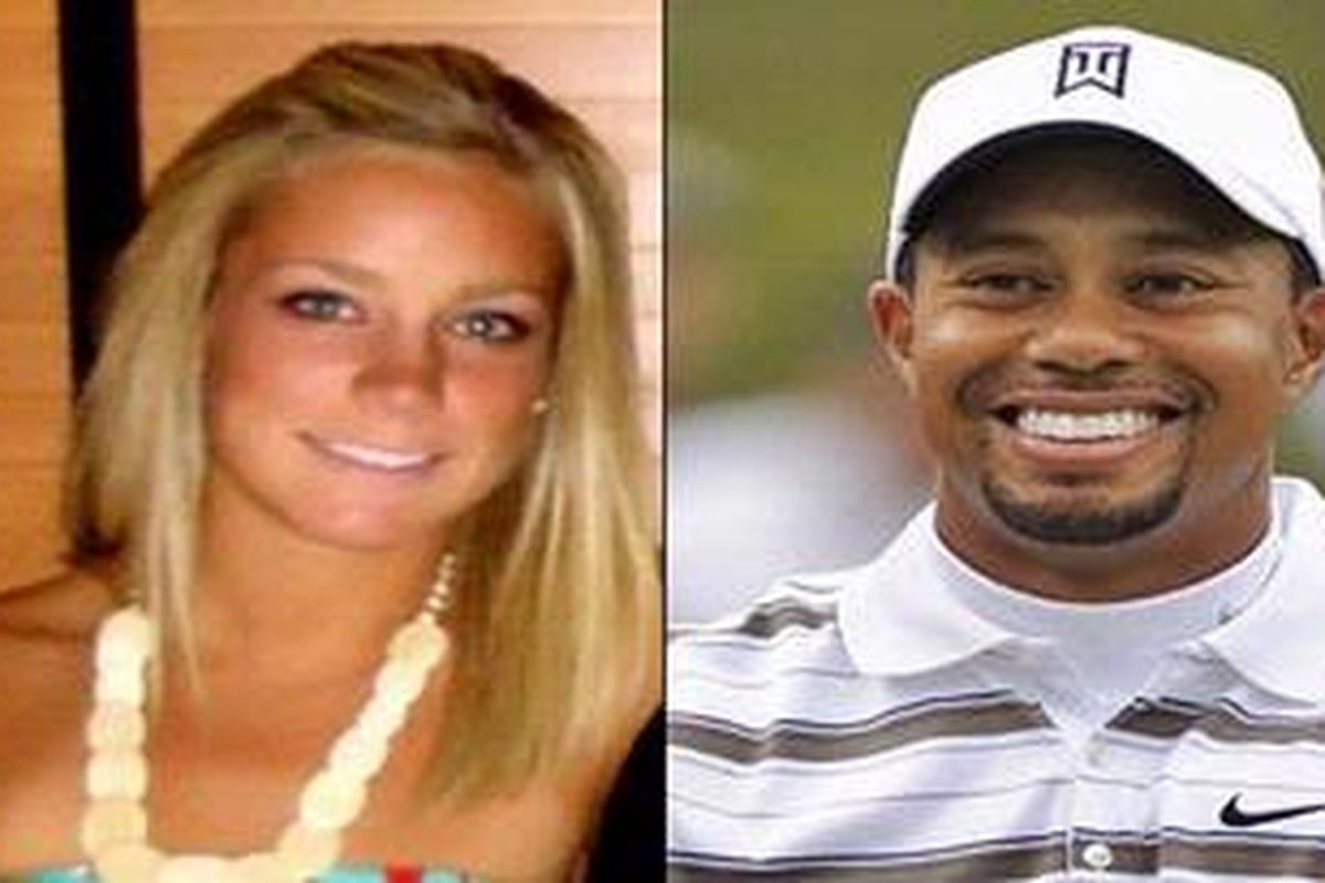 Alyse Lahti Johnston (kiri) dan Tiger Woods.