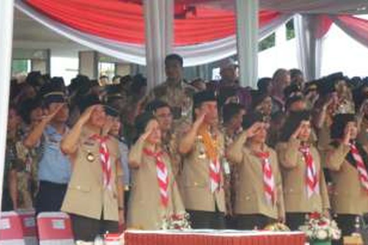 Presiden Joko Widodo menghadiri Jambore Nasional X 2016 di Cibubur, Jakarta Timur,  Minggu (14/8/2016).