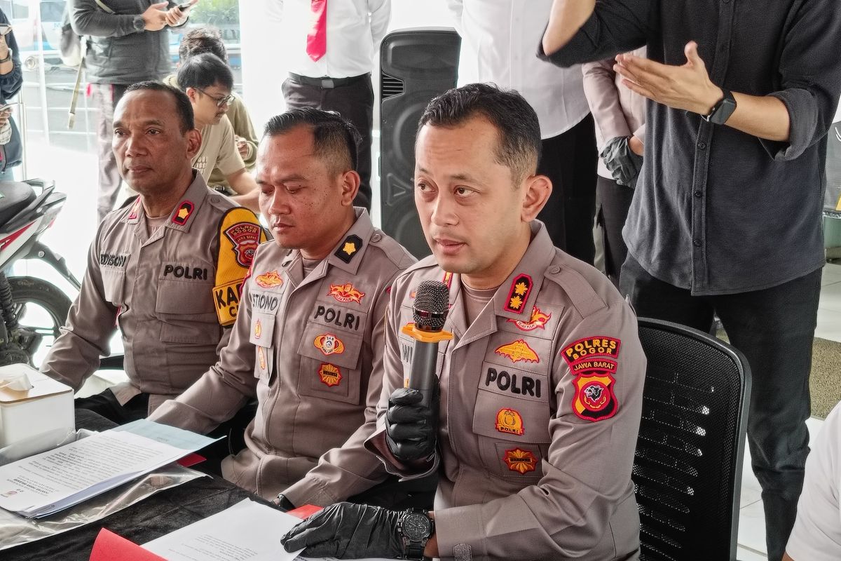 Polres Bogor menggelar press release kasus bentrokan antar warga di Jasinga, Kabupaten Bogor