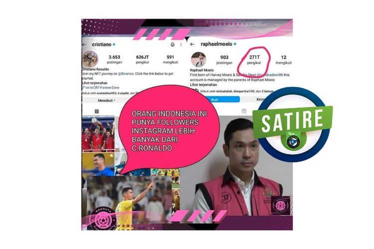 Satire, Raphael Moeis memiliki akun Instagram dengan pengikut 271 triliun