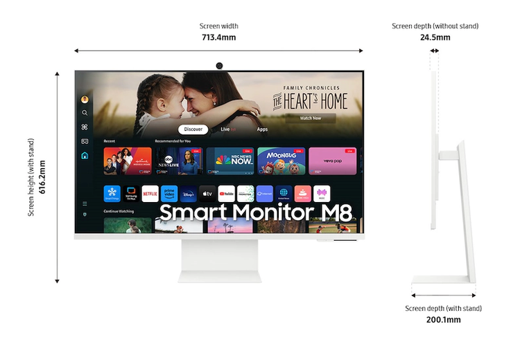 Desain dan domensi fisik monitor Samsung Smart Monitor M8 M80D 