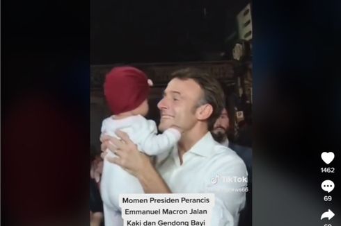 Senyum Semringah Presiden Perancis Emmanuel Macron Saat Gendong Bayi di Bali, Jalan Kaki dari GWK hingga Dikawal Ketat