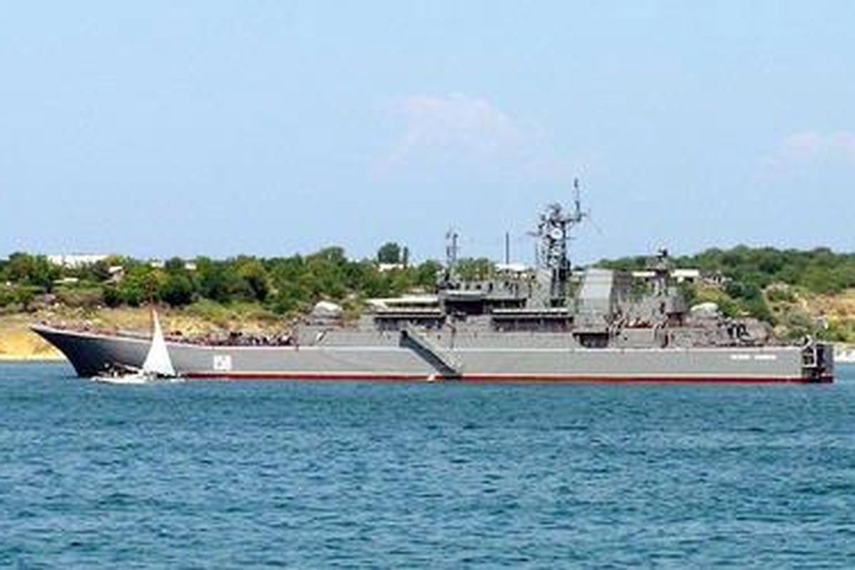 Kapal pendarat amfibi Nikolai Filchenkov dari Armada Laut Hitam Rusia.