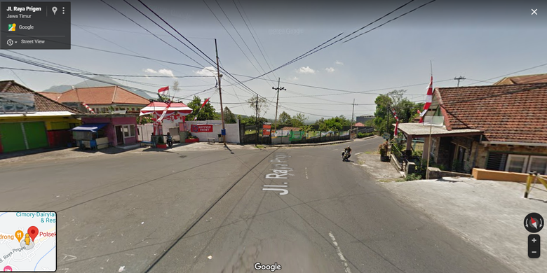 Tangkapan layar Google Street View Simpang Tiga Prigen, salah satu titik penyekatan mudik oleh Polres Pasuruan.