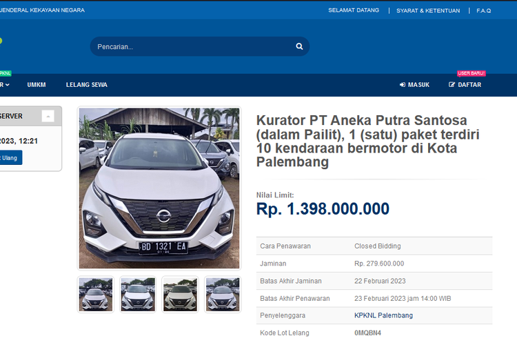 Lelang mobil PT Aneka Putra Sentosa di Lelang.go.id.