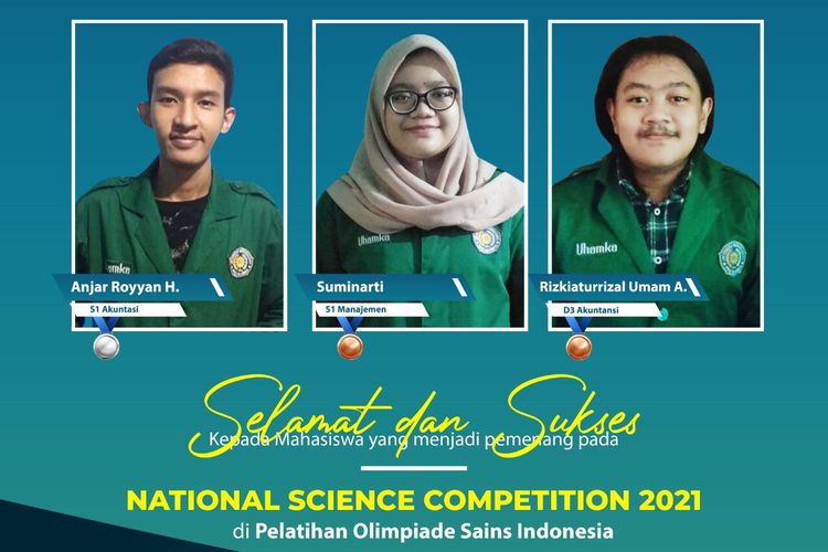 Mahasiswa Fakultas Ekonomi dan Bisnis (FEB) Universitas Muhammadiyah Prof. Dr. Hamka (Uhamka) meraih prestasi dalam ajang Pusat Olimpiade Sains Indonesia atau POSI 2021 yang digelar pada 19 September 2021.