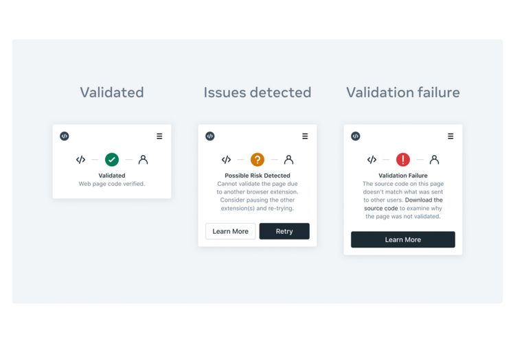 Tiga jenis peringatan yang bakal diinformasikan melalui Code Verify di WhatsApp Web.