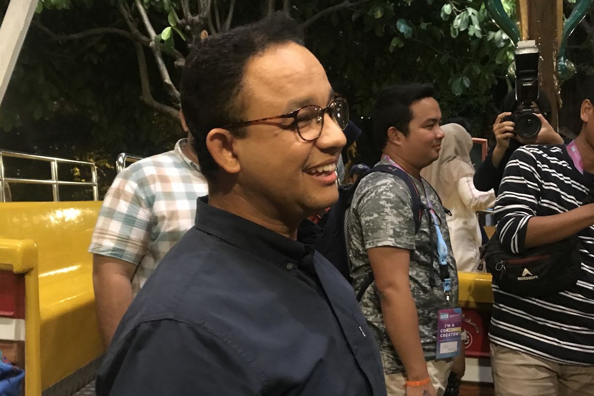 Gubernur DKI Jakarta Anies Baswedan di Ancol Taman Impian, setelah membuka acara Indonesia Content Creator Summit (ICCS) 2019, Jumat (29/3/2019). 