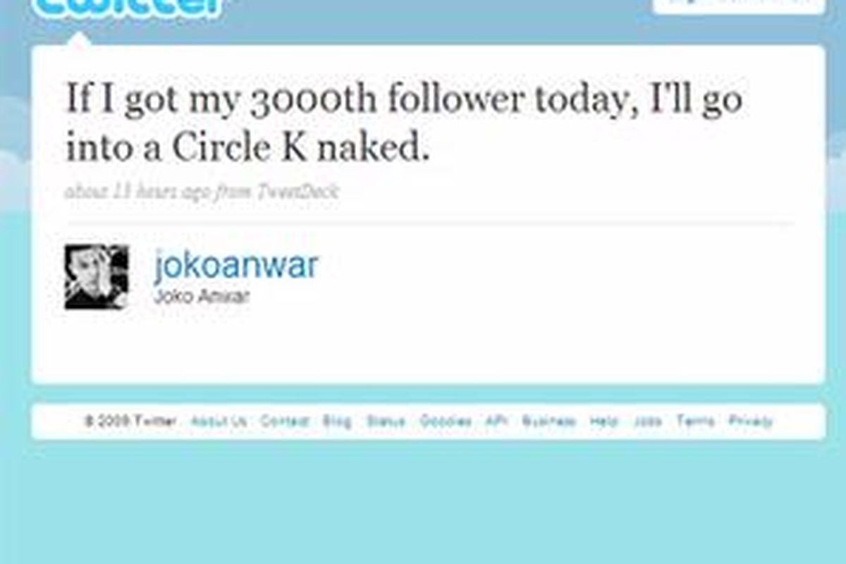 Status Joko Anwar di situs Twitter.