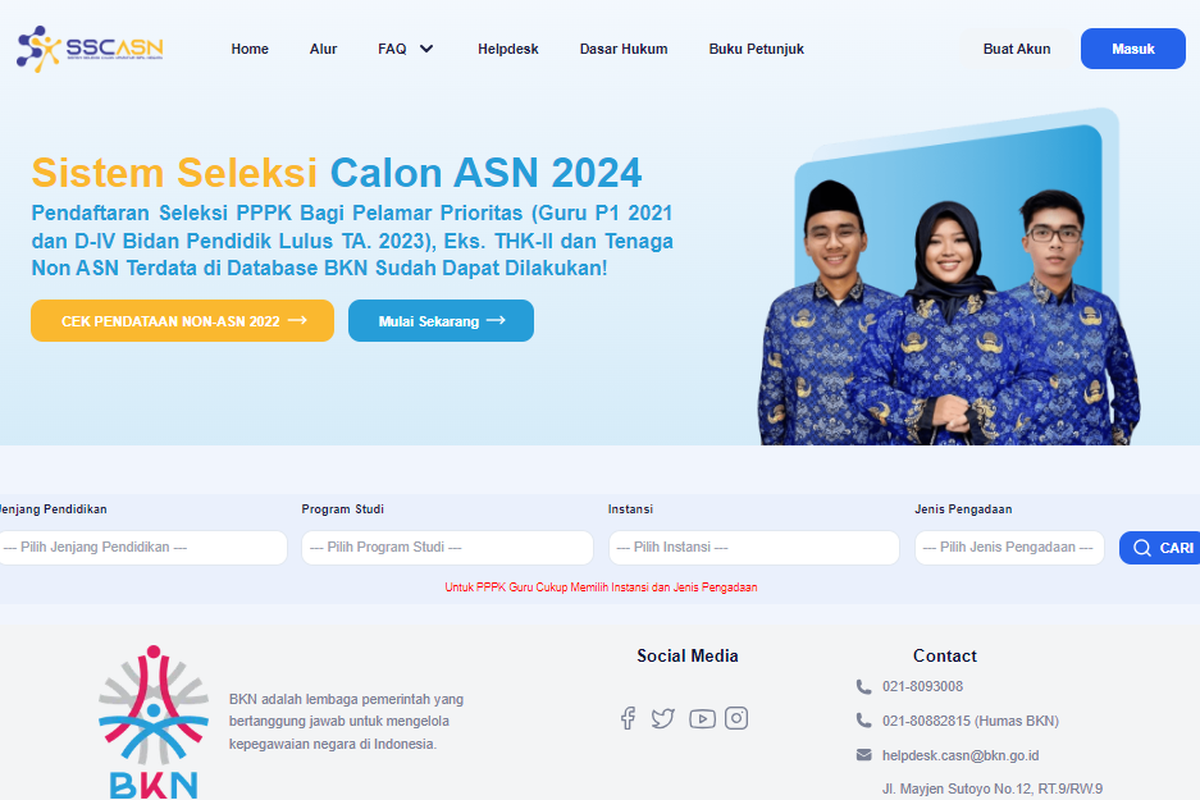 Tangkapan layar laman SSCASN untuk seleksi PPPK 2024. Pendaftaran seleksi PPPK 2024. Laman SSCASN untuk pendaftaran PPPK 2024.