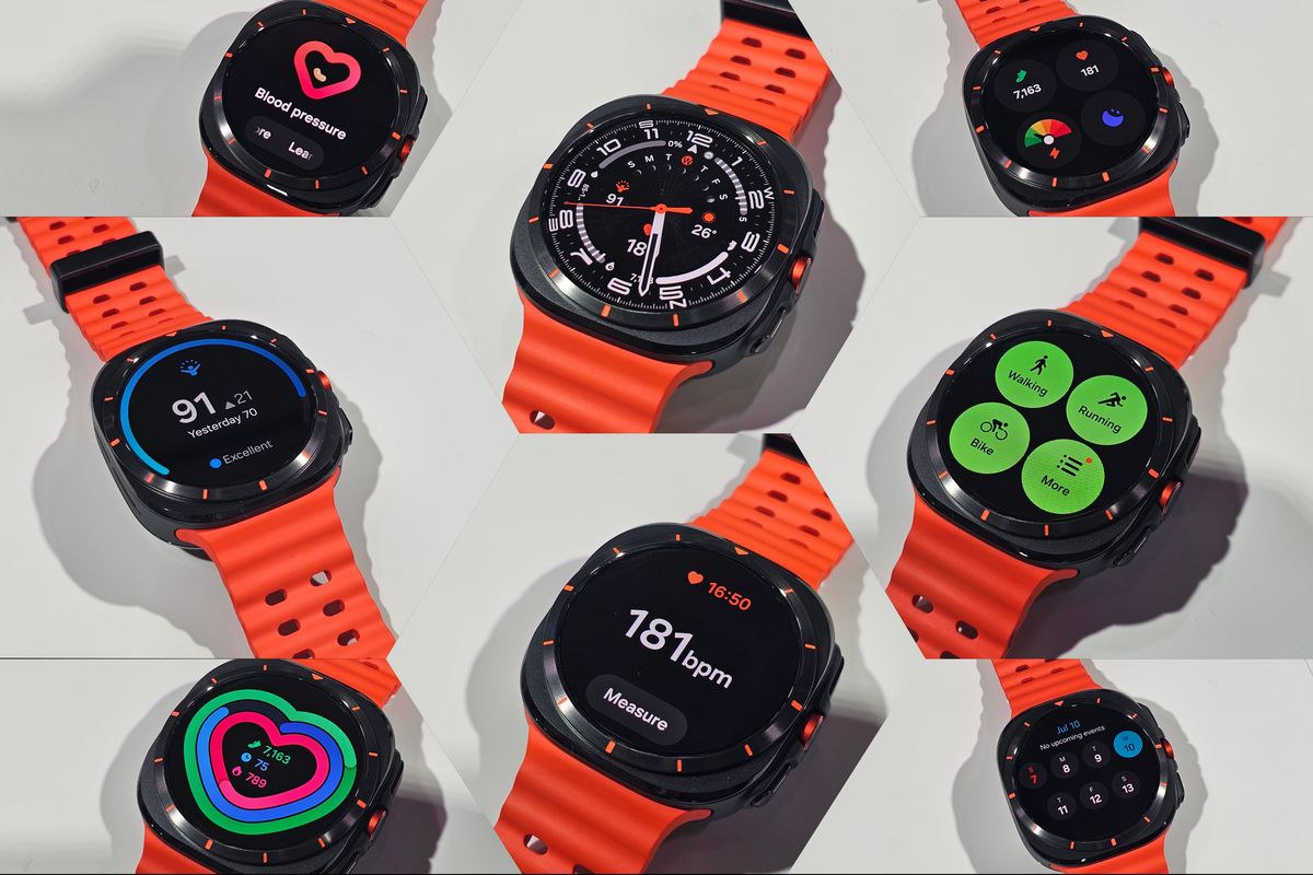 Samsung Galaxy Watch Ultra dengan fitur pelacakan kebugaran dan olahraga.